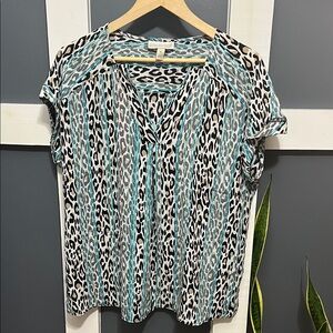 Dana Buchman Black, White, and Blue Patterned Blouse